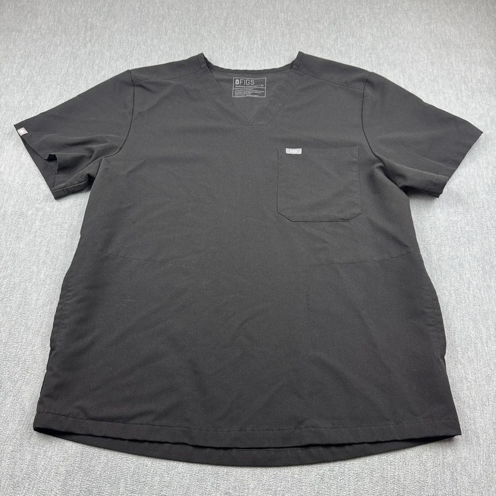 Figs Scrub Top Mens XL Black Chisec Three Pocket Technical Collection‎ Medical